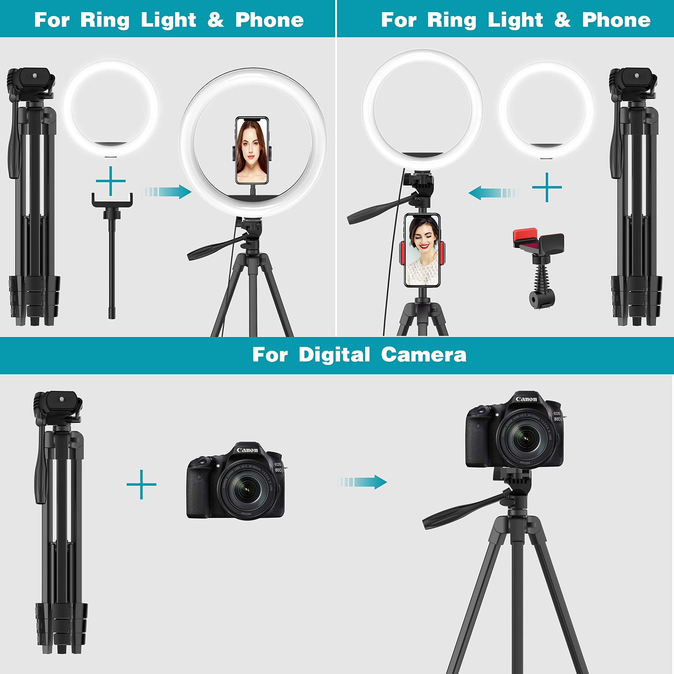12.2 Ring Light with 54'' Extendable Tripod Stand & Cellphone Holder for  Live Stream/Makeup/ Video, Dimmable LED Beauty Selfie Ringlight for  TikTok Photography, Color Temperature 3000K-6000K